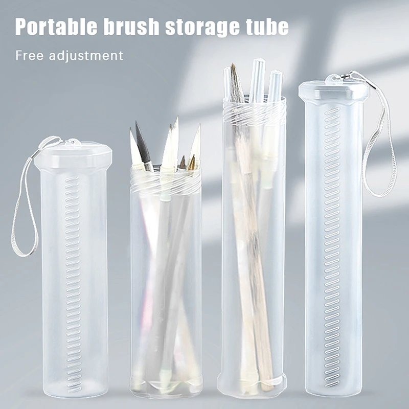 حامل قلم تلسكوبي ABS شفاف حامل قلم رصاص فرشاة الرسم الفني مناسب لتخزين فرشاة الرسم في الهواء الطلق