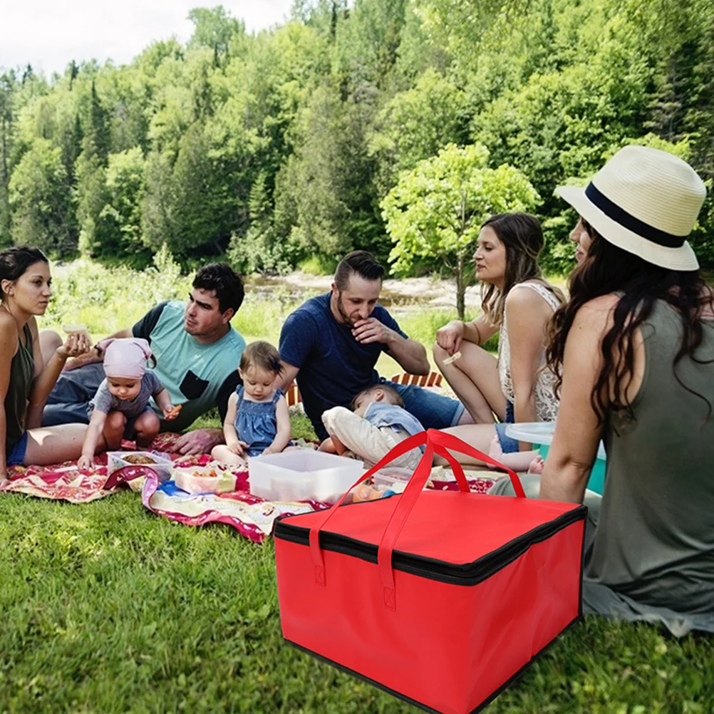 

Jumbo Insulated Pouch 40x40x45cm Red Thick Non Woven Aluminum Foil Reusable Foldable Warm Bag Food Delivery Grocery
