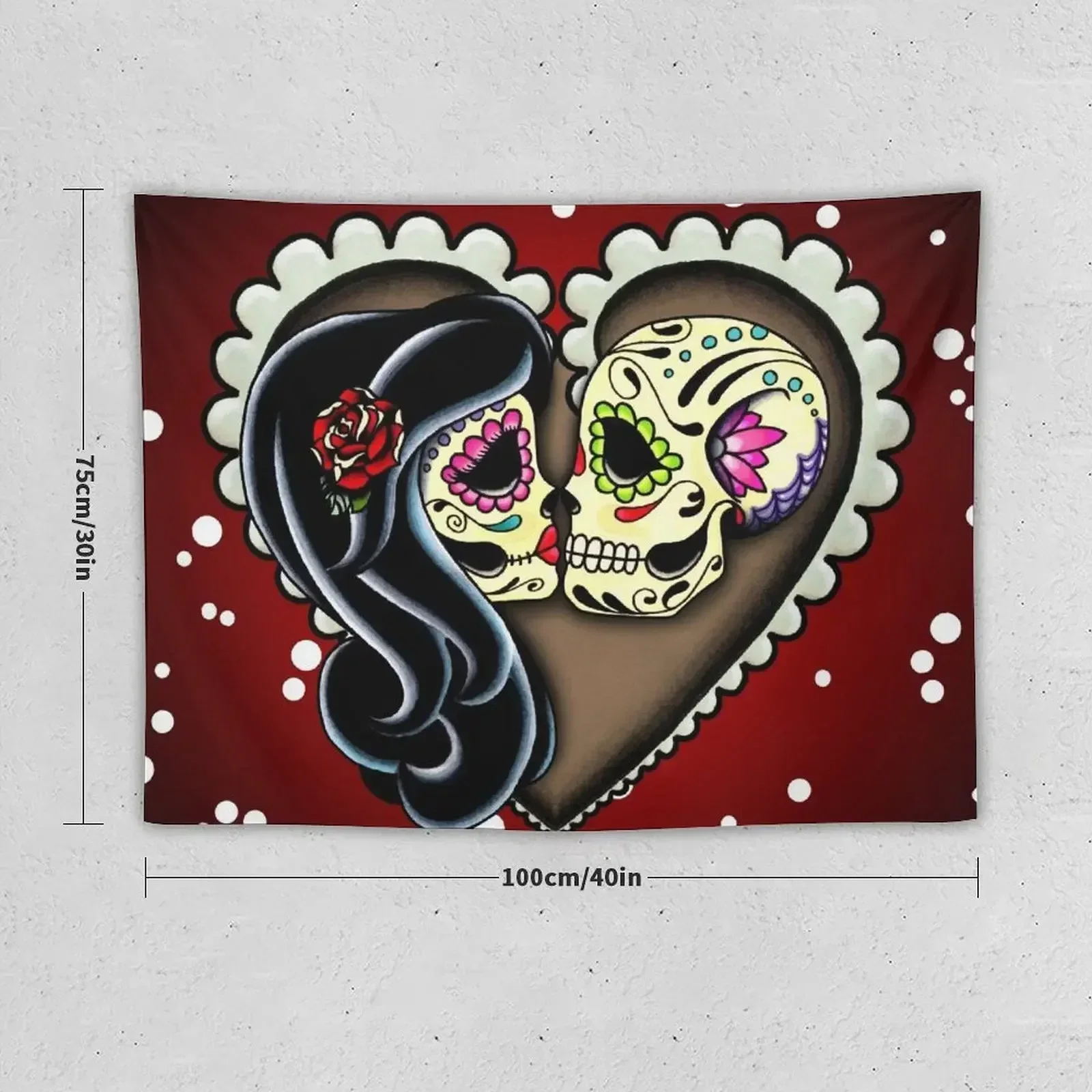 Ashes - Day of the Dead Couple - Sugar Skull Lovers Tapestry Aesthetic Room Decors Wall Carpet Bedroom Decorations Tapestry