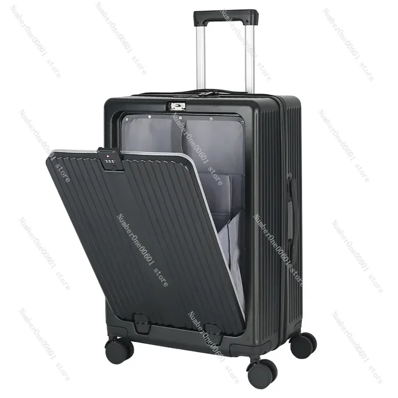 Front Open Suitcase Large Capacity Luggage with USB Cup Holder Bag 20/22/24/26 Inch Rolling Password Travel Bags