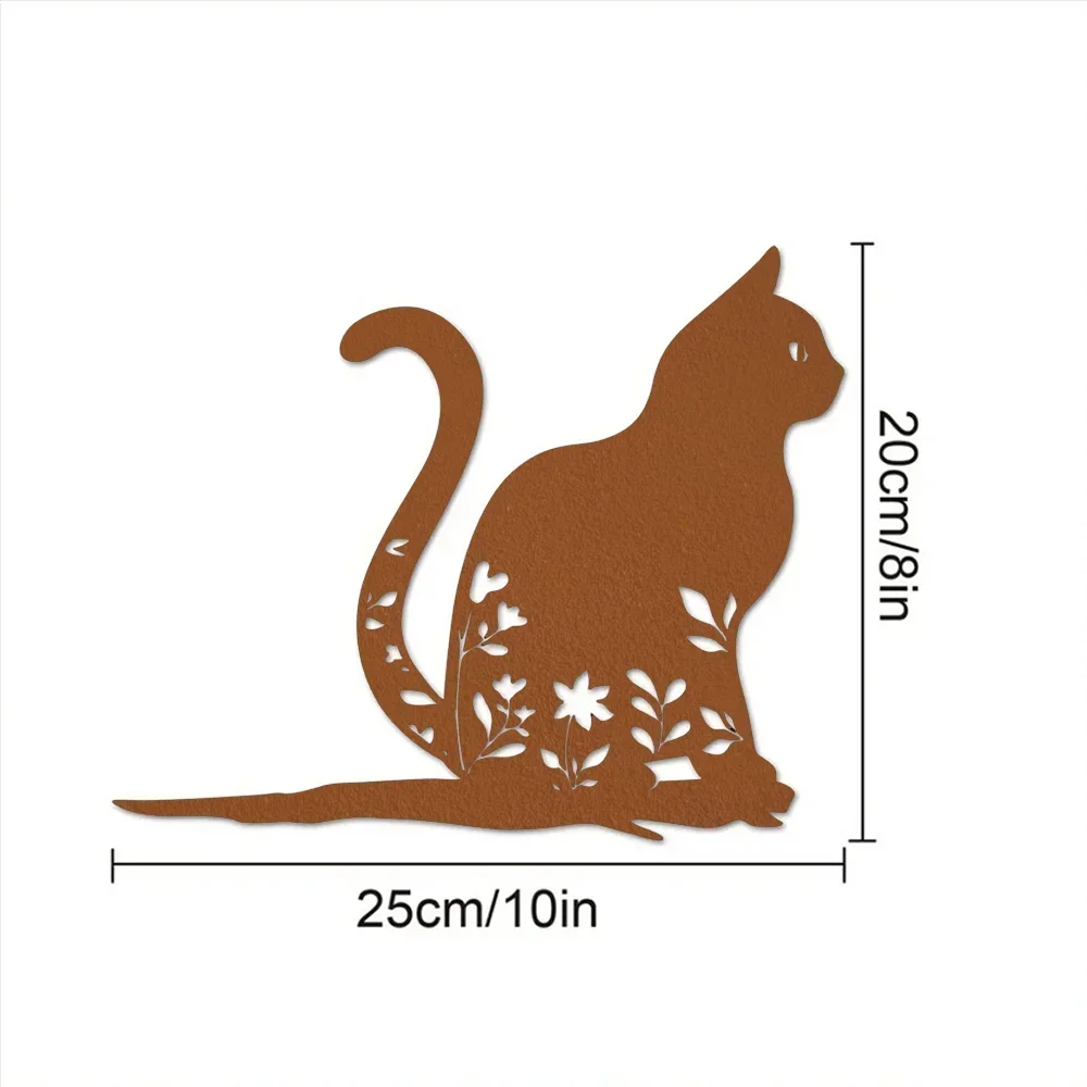 Splendid Metal Cat Silhouette Garden Stake Decor – Majestic Garden Yard Art. Metal Cat Contour Grandeur for Outdoor