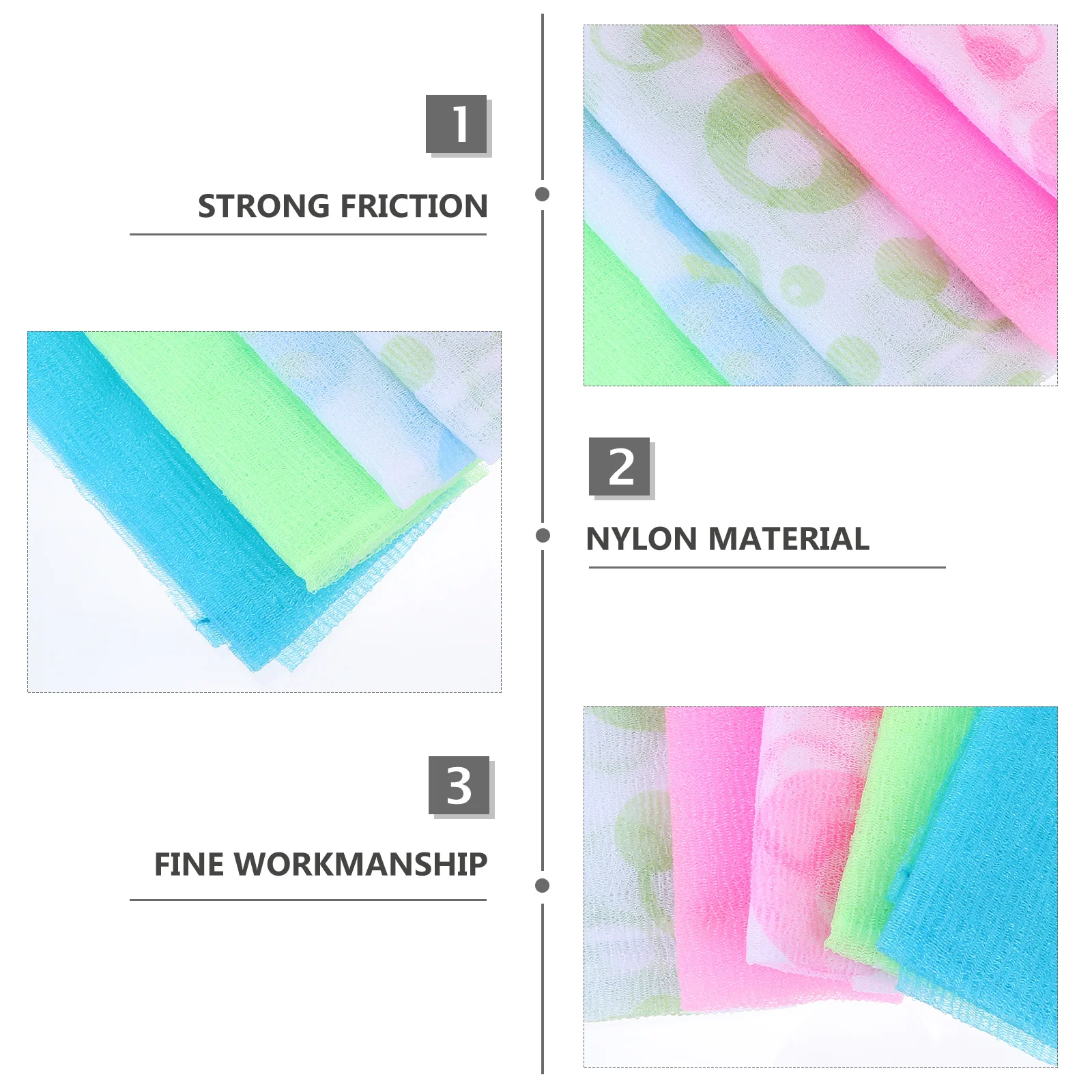 

6pcs Exfoliating Towels Long Nylon Back Scrub Shower Back Rubbing Towels Body Wash Tools Dead Skin Removal Quick Dry