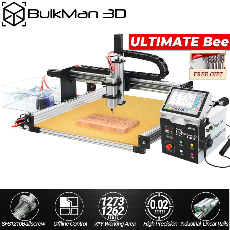 BulkMan3D ULTIMATE Bee CNC Engraving Machine Full Kit with 4-Axis DDCSV4.1 Offline Control Box for Wood, Metal, Acrylic Cutting