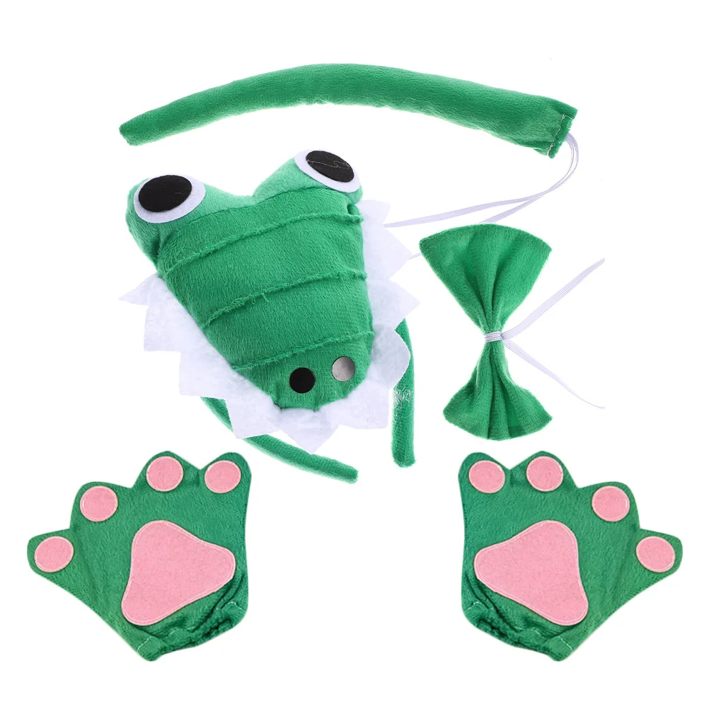 1 set di costumi con fascia in coccodrillo, guanti con papillon a coda carina, forniture per feste cosplay per le vacanze, accessori per animali di Halloween