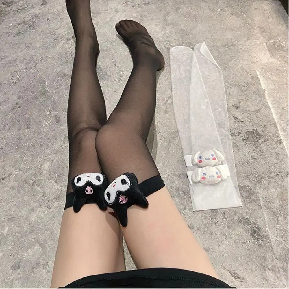 Kawaii Sanrio Kuromi Cinnamoroll Women Stockings Cute Over The Knee Socks Japanese Jk Black Silk Thigh Socks Ultra-Thin Version