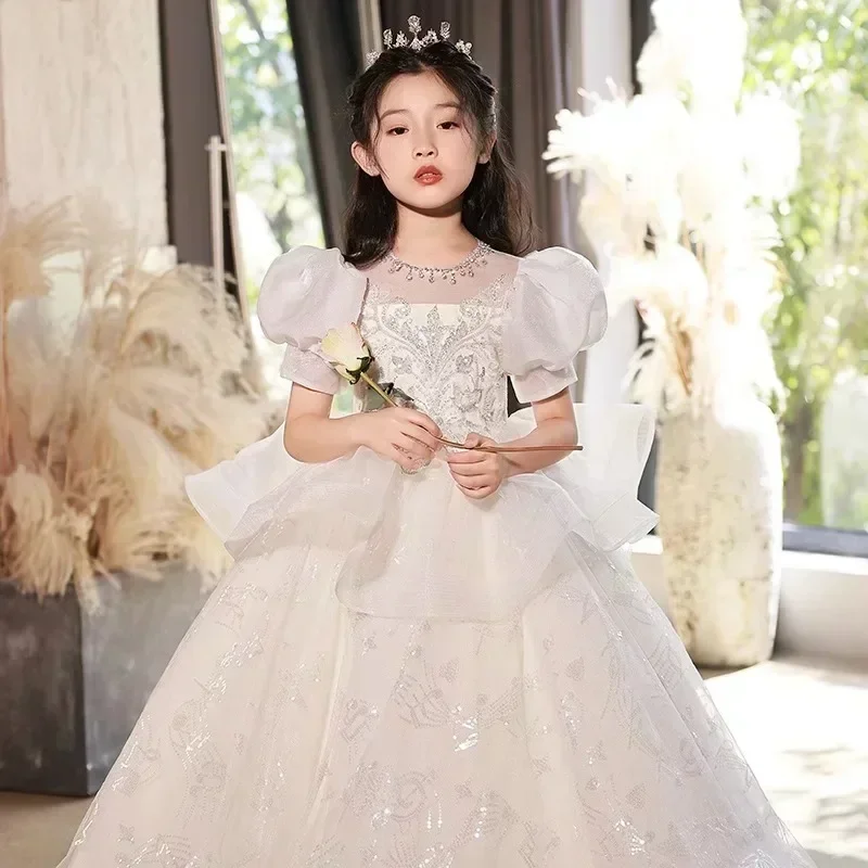 Children's Host Princess Dress 2024 Spring New Fairy Flower Girl Wedding Piano Walk Show Piano Performance Dress