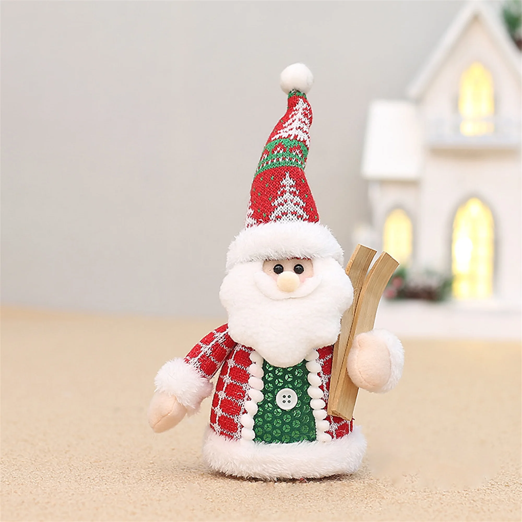 

Праздничный рождественский мини-плюшевый набор украшений с фигурками Санта-Снеговика и оленя для домашних украшений и столешницы