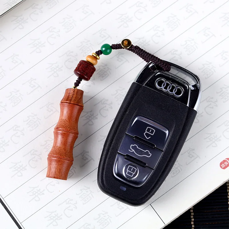 Creative Bamboo Knot Gau Amulet Box Keychain with Handwoven Wooden Phone Strap Bohemian Ethnic Style Spiritual Daily Carry Gift