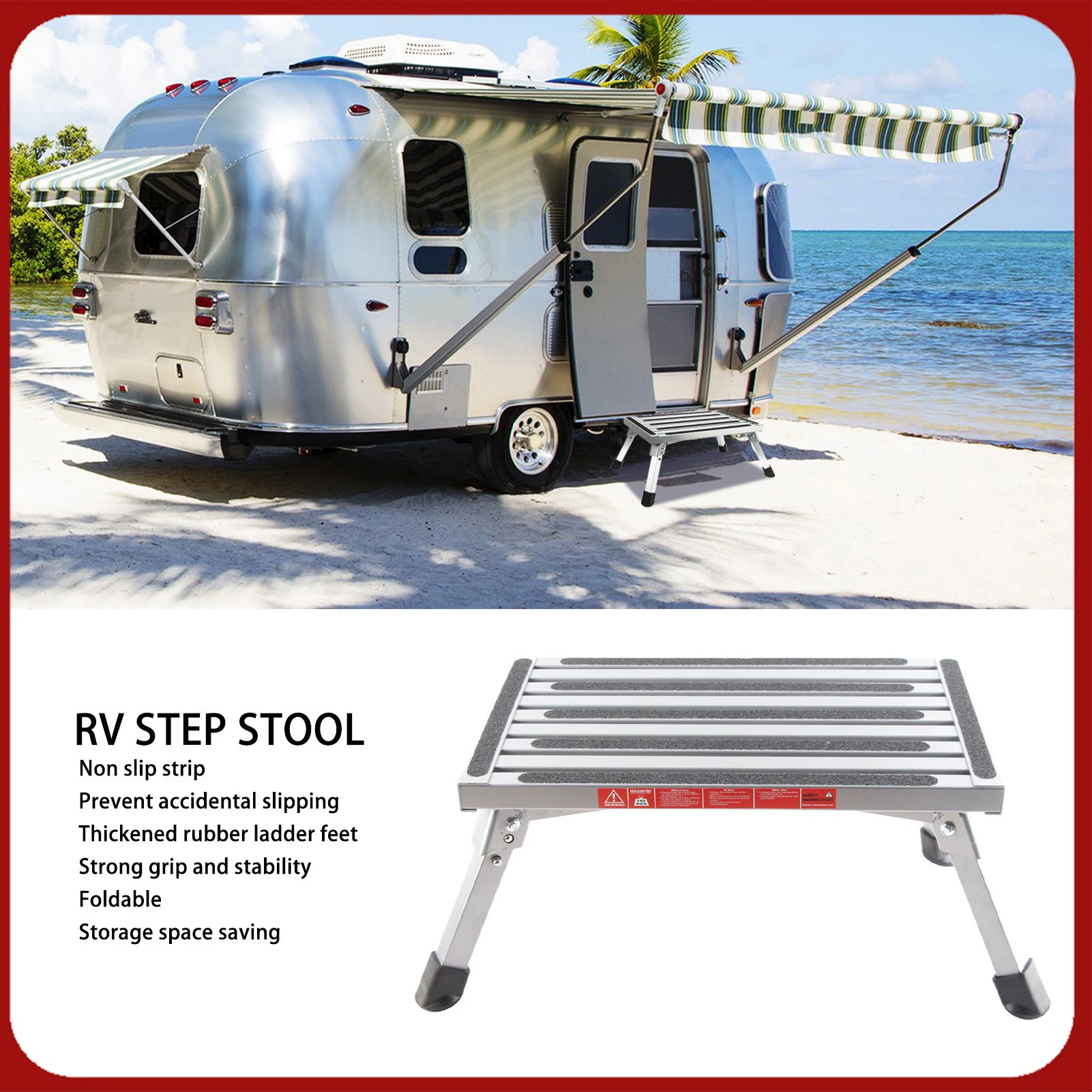 

Foldable RV Step Stool RV Step Stool Multifunctional Rubber Feet Silver Gray Stable Aluminum Alloy RV Foldable Step Stool