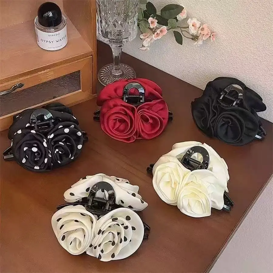 

Matte Satin Rose Hair Clip – Elegant, Large Shark Clip for Women – Fashionable Hair Accessory