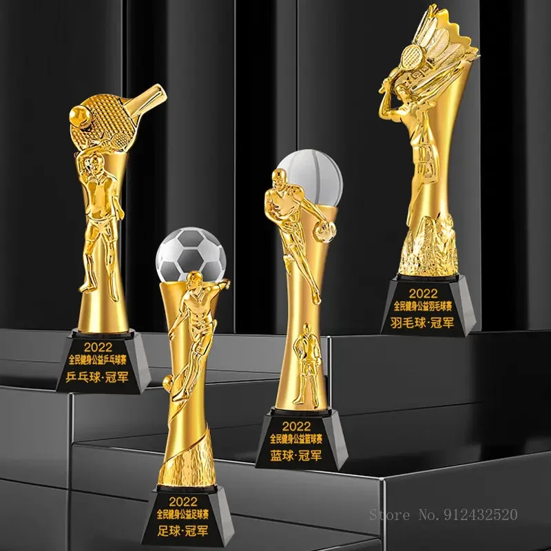 Custom Crystal Trophy, Resin Trophy, Basketball, Volleyball, Badminton, Marathon Golf, Table Tennis, High-Grade, 1Pc