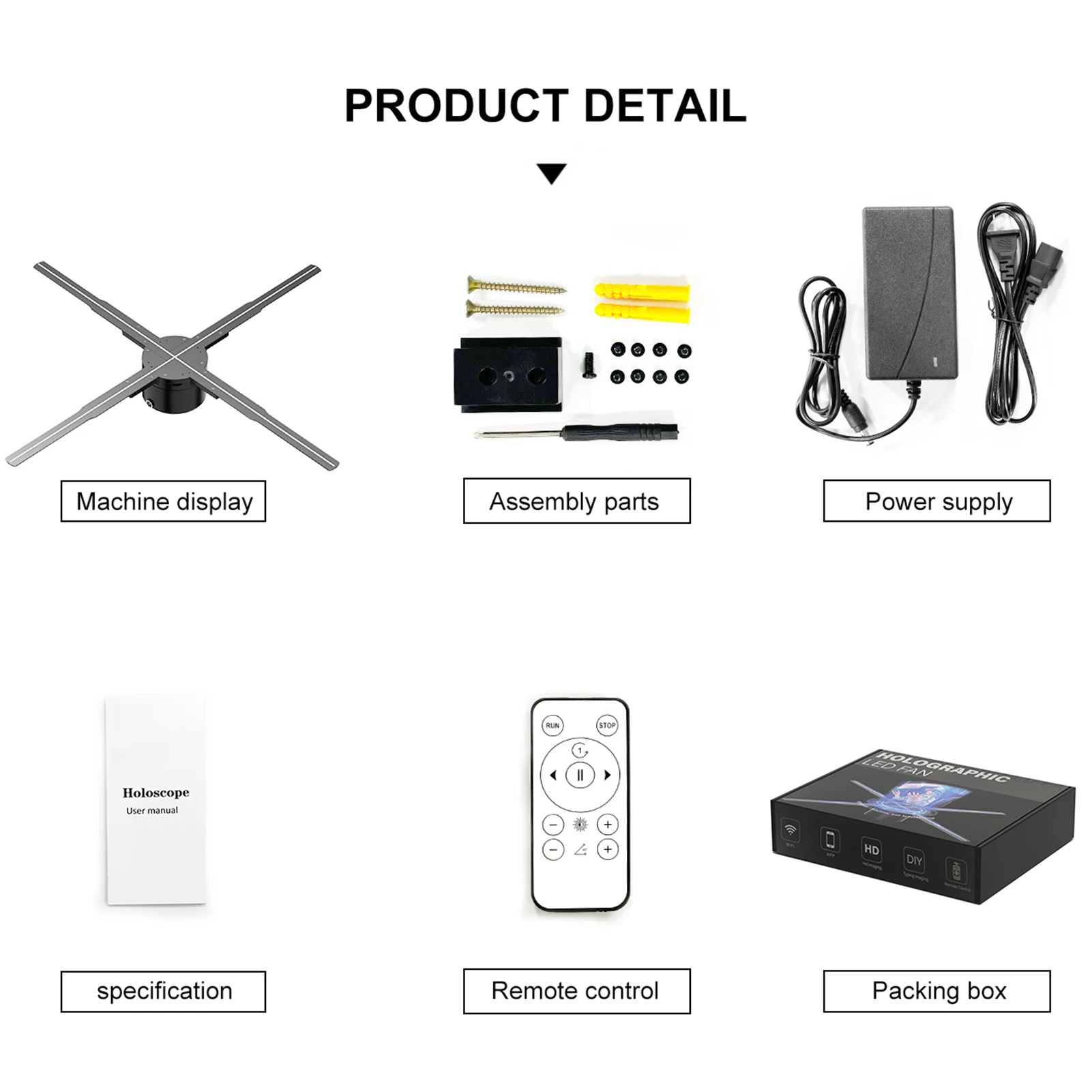 Projetor de holograma 3D Ventilador de exibição de publicidade Player montado na parede 2K HD LED Ventilador de vídeo fotográfico com 722pcs contas de luz LED