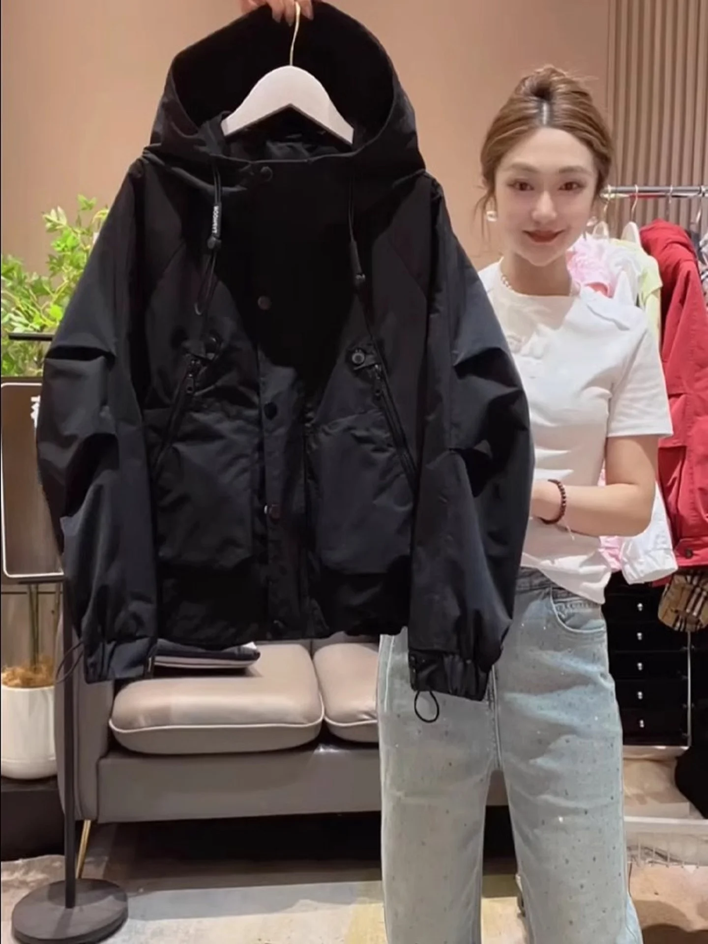 

Повседневная свободная женская куртка, осень 2024, новинка Sle, европейский дизайн, ветровка, верхняя одежда больших размеров, универсальная для похудения