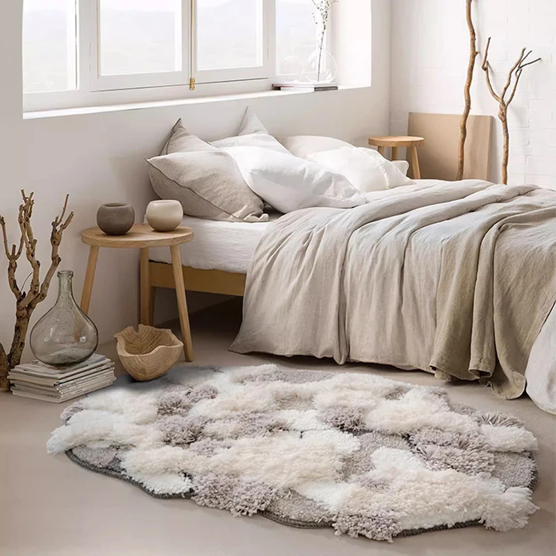 

Необычный художественный ковер для спальни, флокированный толстый ковер для комнаты, прикроватный ковер для гостиной, балкона, напольный коврик, простой серый ковер для домашнего декора