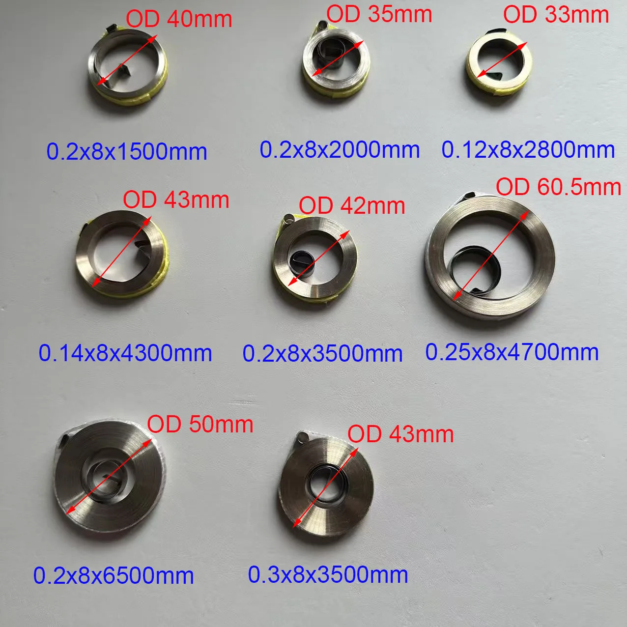 1pcs Width 8mm Thickness 0.12--0.3mm Flat Wire Coil Spring Constant Force Springs Drilling and Milling Machine Spring
