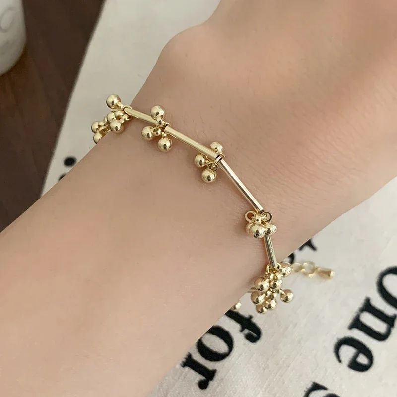 

Real 925 Sterling Silver 14K Gold Bead Geometric Charm Bracelets for Women Trendy Fine Jewelry Minimalist Accessories