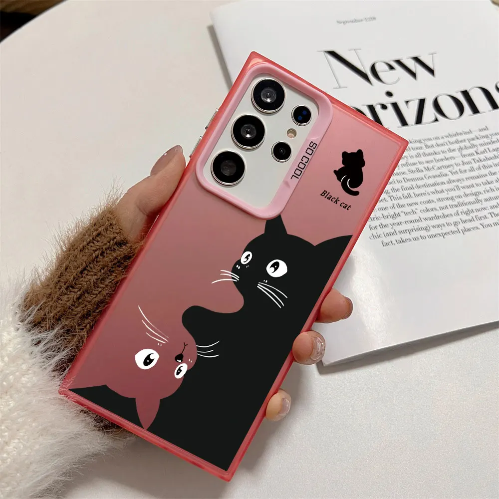 Shockproof Silver IMD Phone Case For Samsung Galaxy A71 A72 A73 A56 A55 A54 A53 A52 A52s A51 A50 4G 5G Black Cat Pattern Cover - view 4