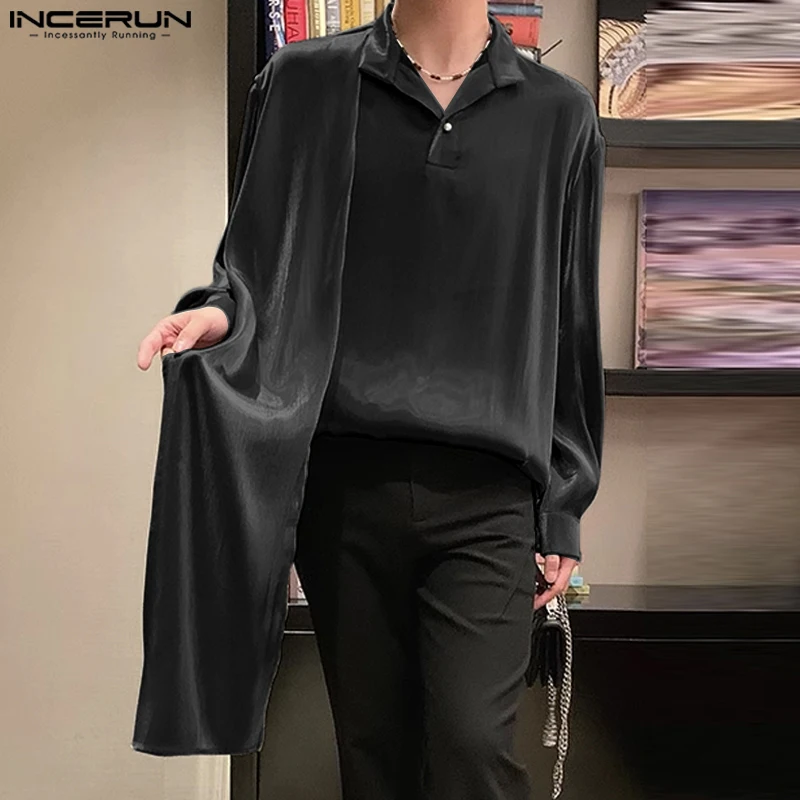 Fashion Well Fitting Tops INCERUN Men\'s Glossy Shoulder Design Shirts Party Shows Male All-match Long Sleeved Blouse S-5XL 2024