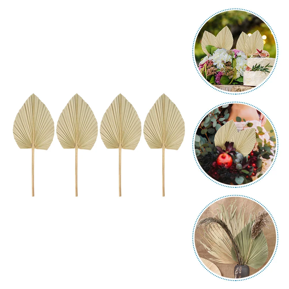 

4 Pcs Palm Leaf Decoration Wedding Party Dried Fan Layout Faux Flowers Adornment Plant Ornament Vase Wooden
