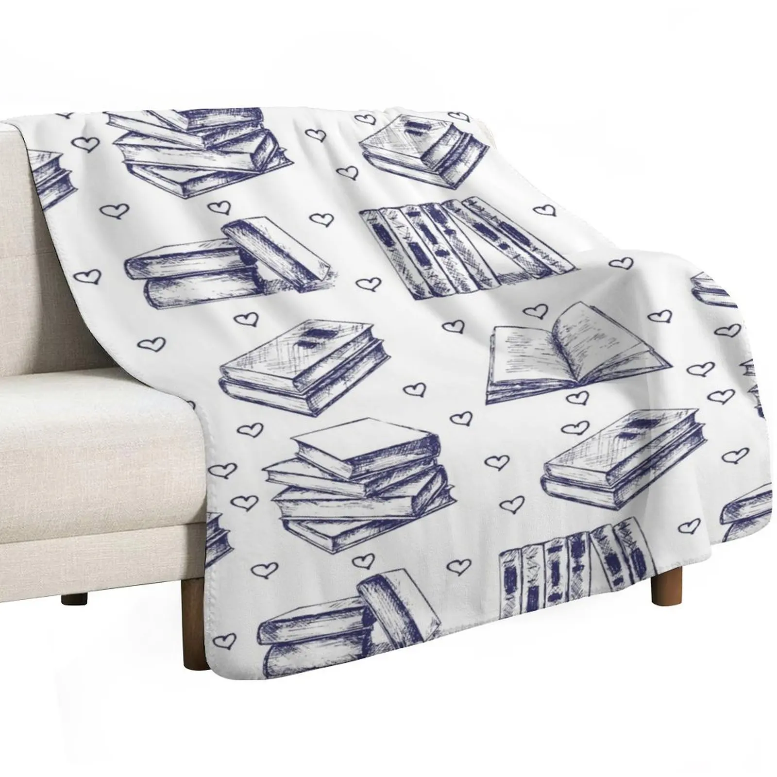 Pattern sketchwith books. Hand drawn Throw Blanket for babies Summer Cute Sofa Quilt Bed linens christmas gifts Blankets