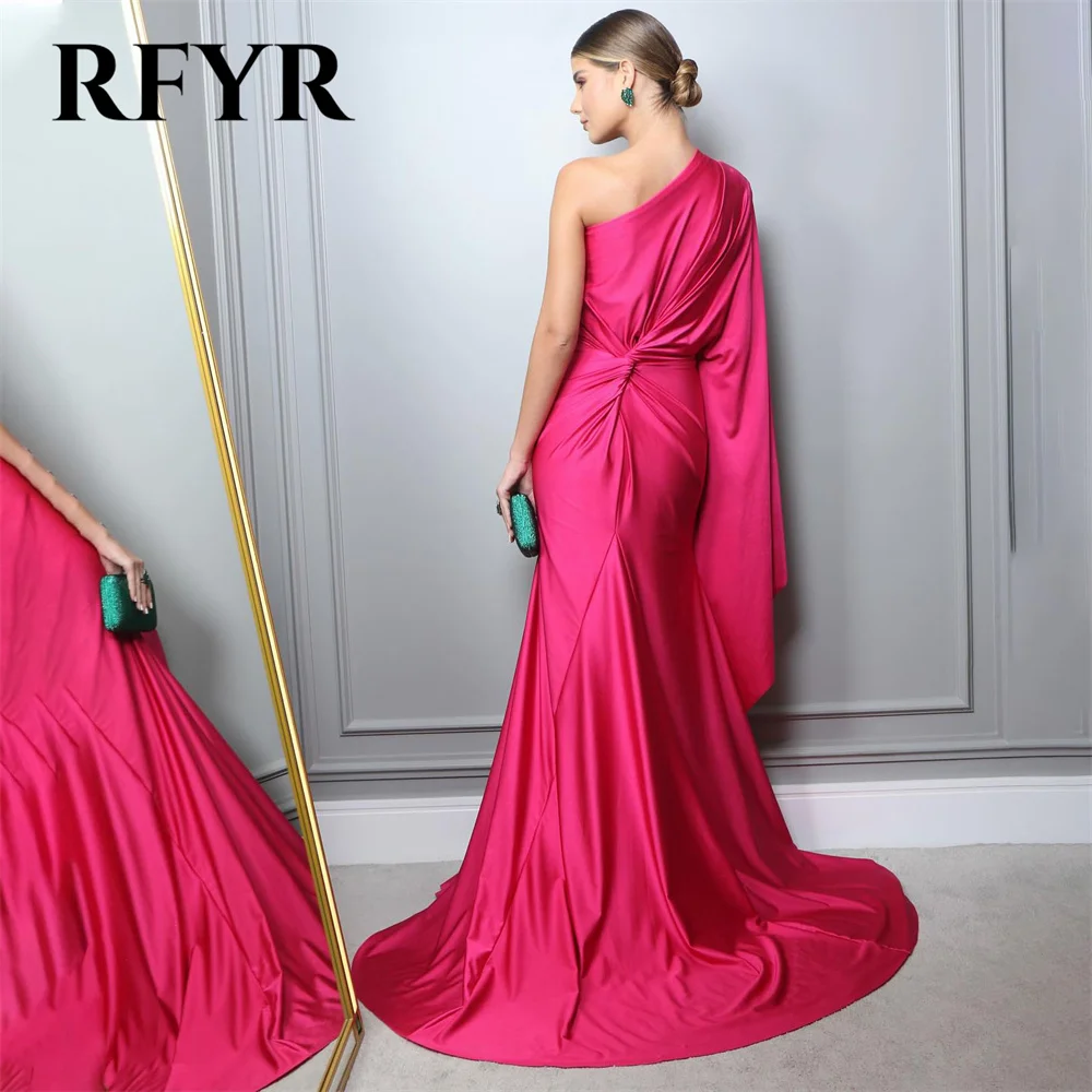 RFYR Fuchsia Mermaid Sexy Formal Dresses Stain Pleat Party Dress For Wedding One Shoulder Special Occasion Dresses robe soirée