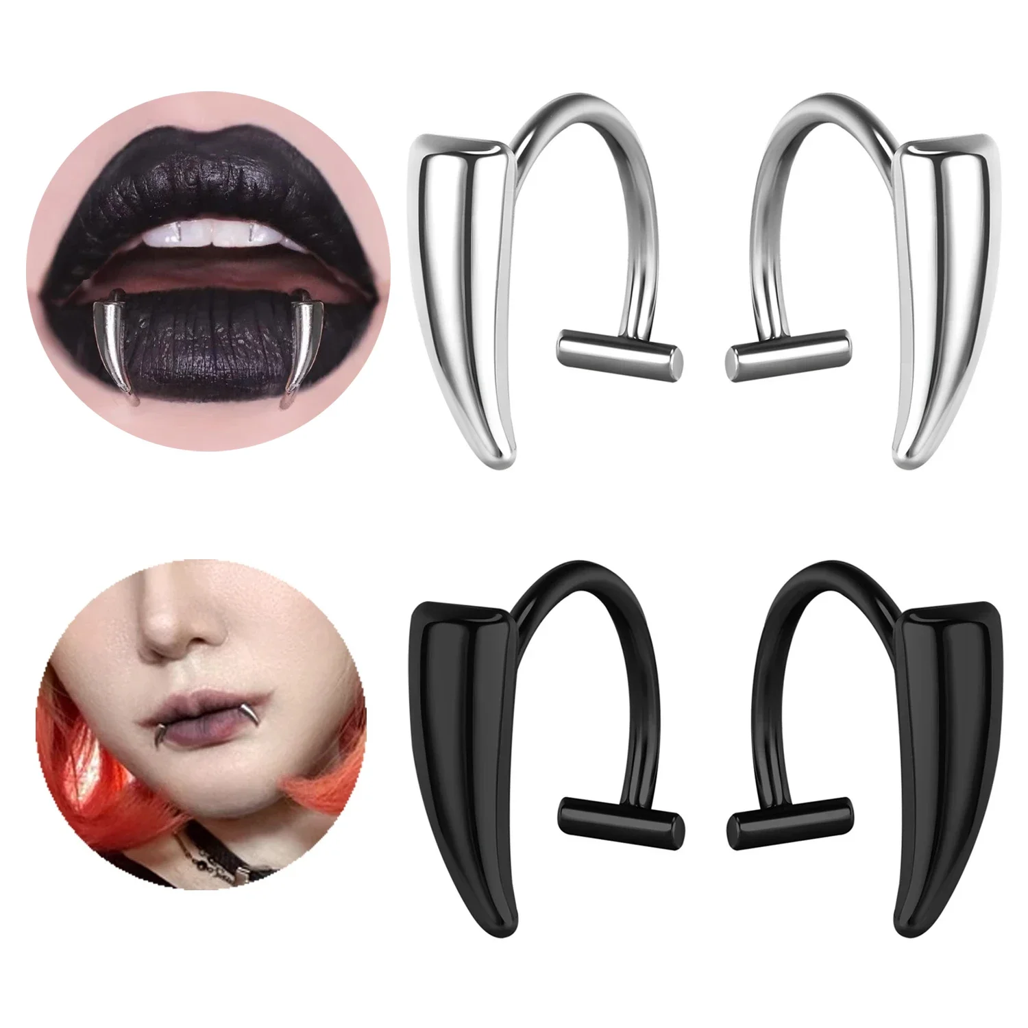 1 زوج مصاص دماء فانغ شكل الفولاذ المقاوم للصدأ وهمية الشفاه Labret ثقب الجولة فو الشفاه كليب الشرير غير ثقب الجسم ثقب المجوهرات #1
