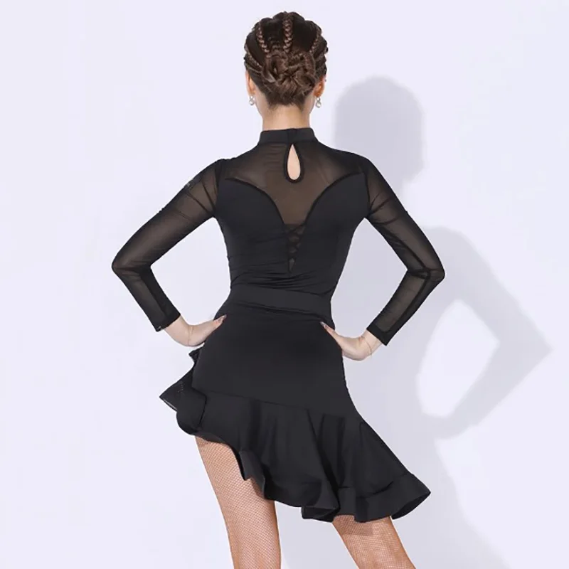 

Взрослые женщины сетчатый цветок боди для латинских танцев и юбки «рыбья кость» профессиональные национальные стандартные танцевальные костюмы для румбы