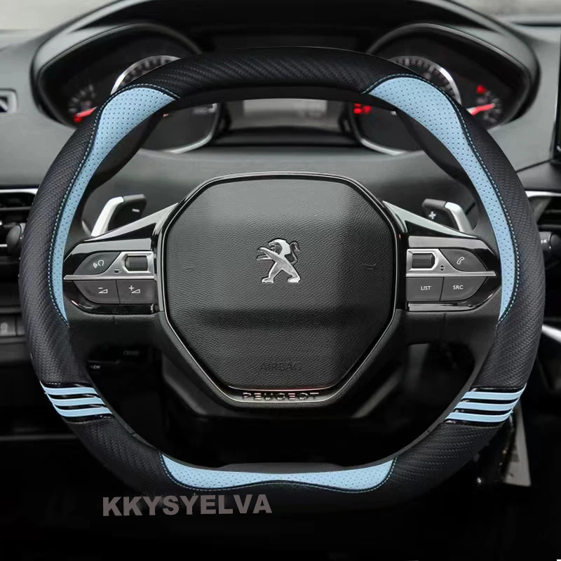 For Peugeot 208 e208 2020 2021 2022 Car Steering Wheel Cover Carbon Fibre +PU Leather Fashion Non-Slip Auto Accessories