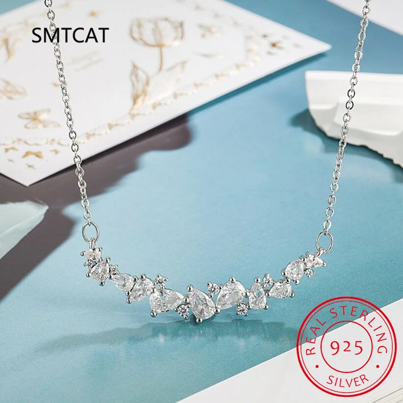 Pear Cut Moissanite Necklace 925 Sterling Silver Sophisticated Floral Leaf Pendant Necklace for Women Wedding Jewelry Choker