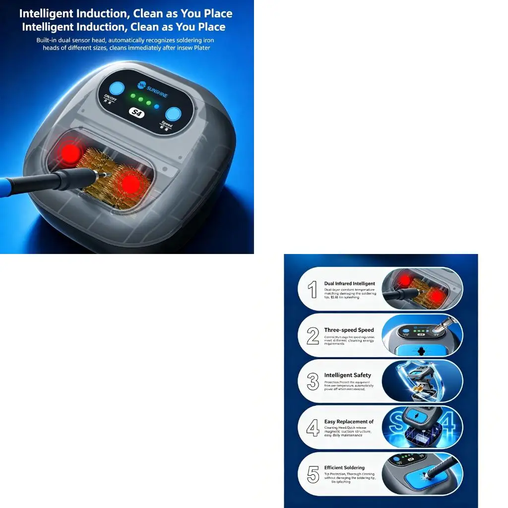 Automatic Metal Brush Tip Cleaner for Soldering Iron Care, Auto Start Action and 3 Level Solder Removal for Daily high quality