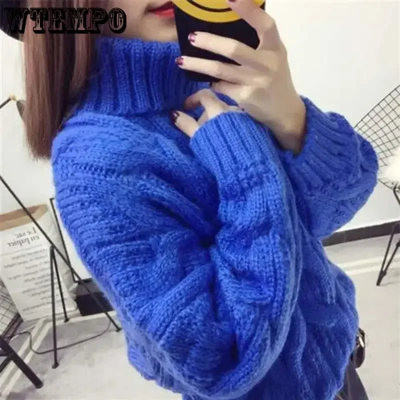 Turtleneck Sweater Women White Casual Loose Pullover Knitted Tops Autumn Winter New Korean Ladies Knitwear Jumper Outerwear