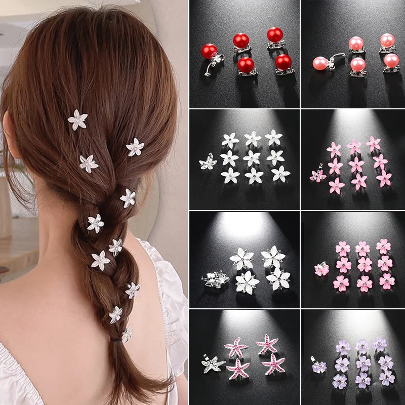 

5/10Pcs Pearl Weaving Headwear Small Hairclips Girls Cute Flower Women Simple Snap Clip Water Diamond Hair Clips Accessories