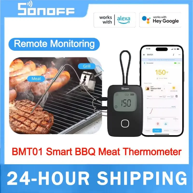 SONOFF BMT01 Wireless BBQ Meat Thermometer Real-Time Temp Chart Timer Reminder Remote Monitoring Temperature Alerts Via EWeLink