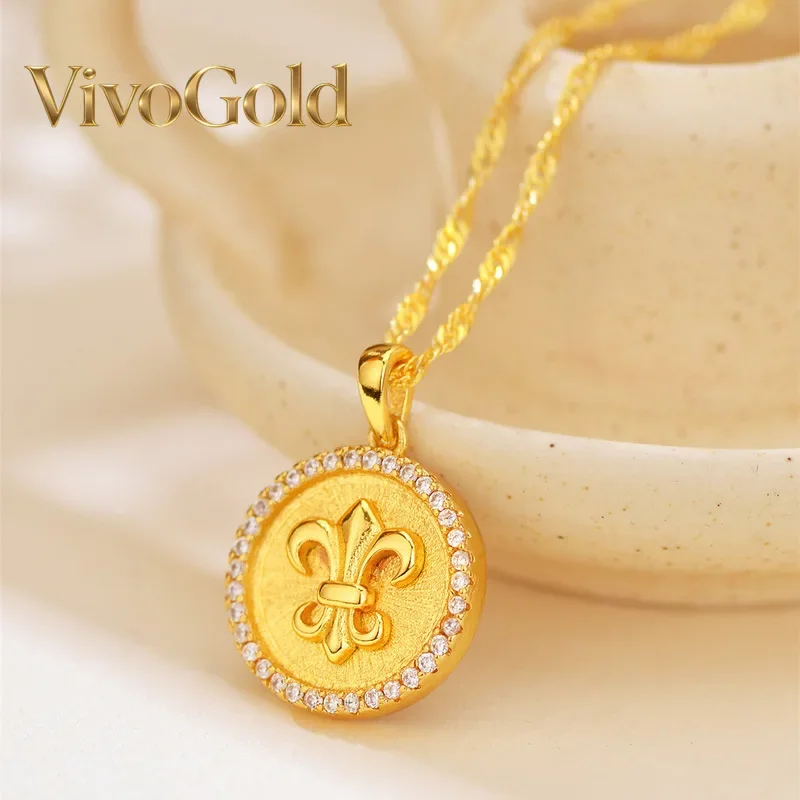 

Золотой кулон VivoGold9999 24K с бриллиантом в форме ириса для женщин, нишевый легкий роскошный кулон, подчеркивающий темперамент, подарок на день рождения подруге