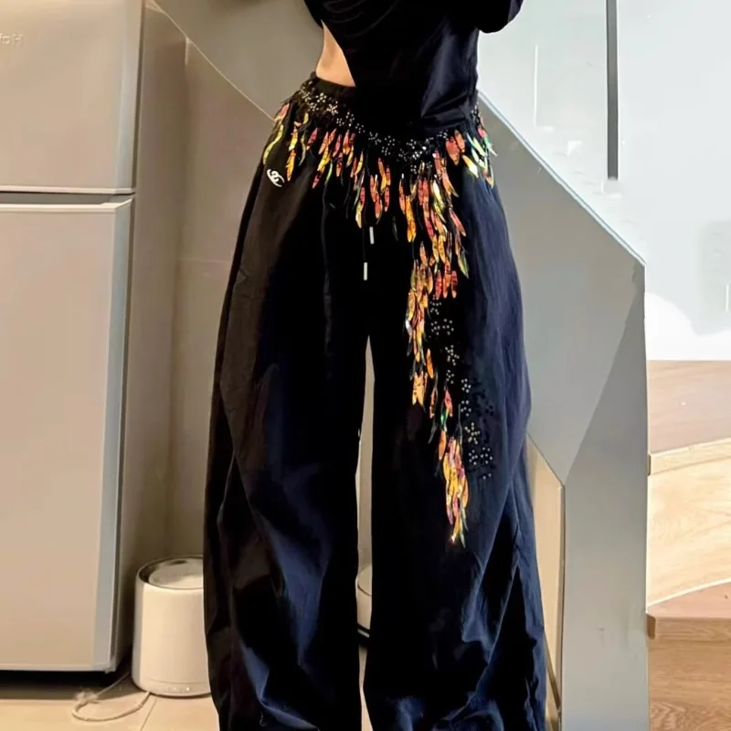 Maßgeschneiderter Jazz Dance Hip Hop Furz Vorhang Street Trend Pailletten Hüfttuch Quaste Taille mit Bauchtanzbekleidung Taillenkette Schal