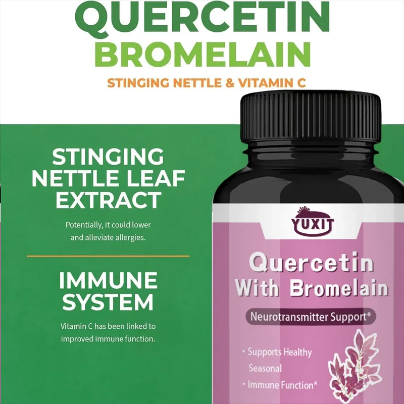 YUXIT Quercetin 500mg - Quercetin with Bromelain, Vitamin C & Stinging Nettle 120Veggie Capsules