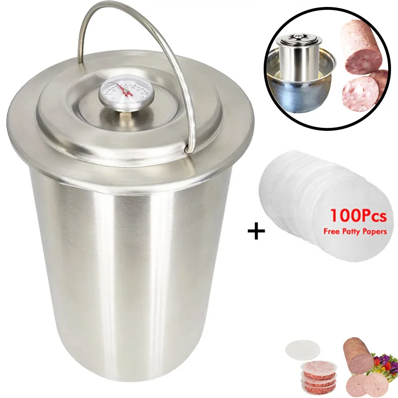 Ham Press Maker Machine 304 Stainless Steel Meat Poultry Kitchen Cooking Tools With 100 Pcs Patty Papers Thermometer