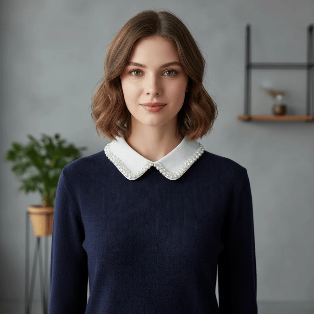 Collar falso con borde de perlas para mujer, accesorio de cuello de camisa elegante desmontable, cuello minimalista de gama alta