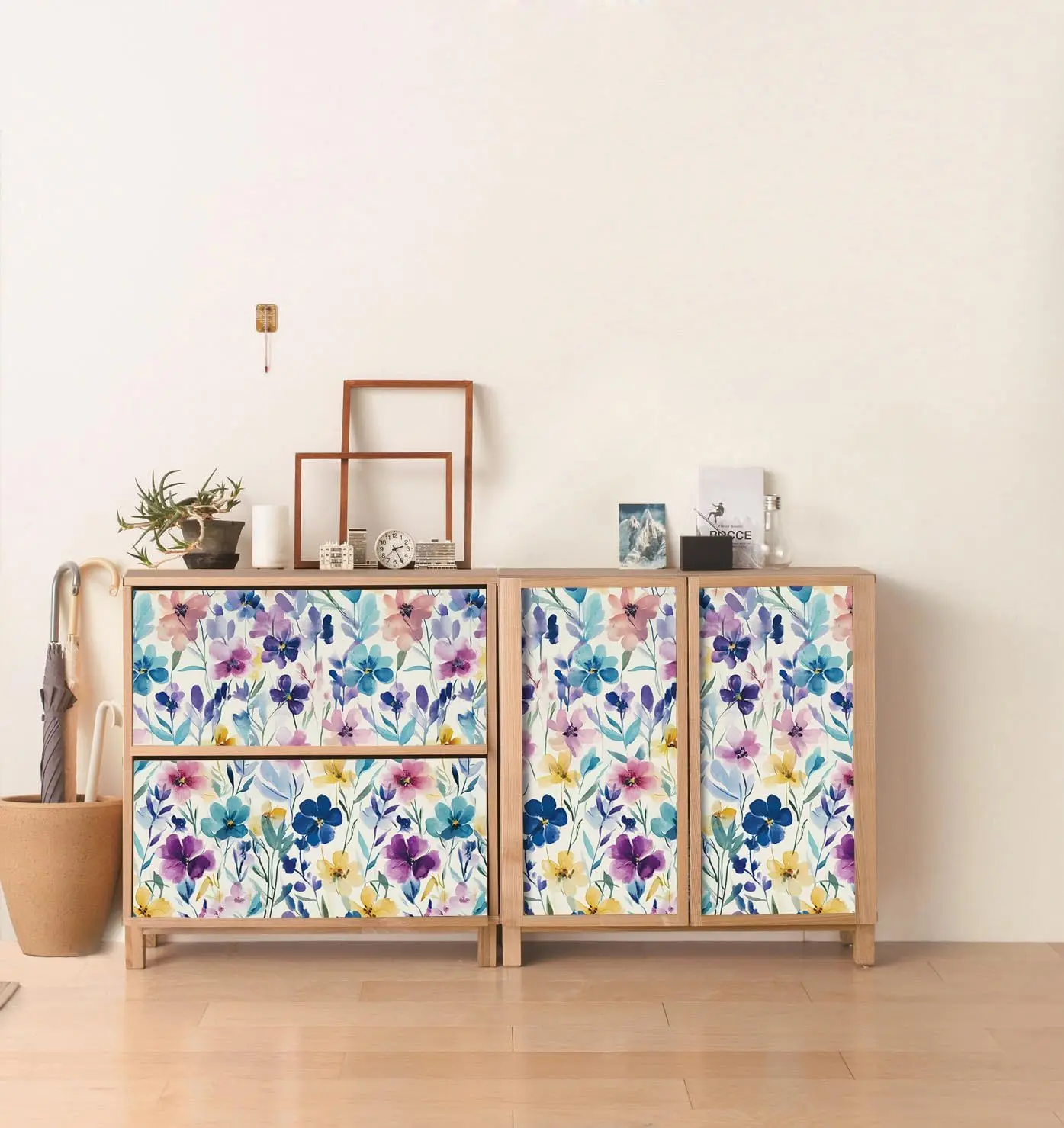 ورق جدران ملون بألوان مائية قابل للتقشير واللصق على شكل زهرة أرجوانية/زرقاء ورق اتصال ذاتي اللصق قابل للإزالة للديكور