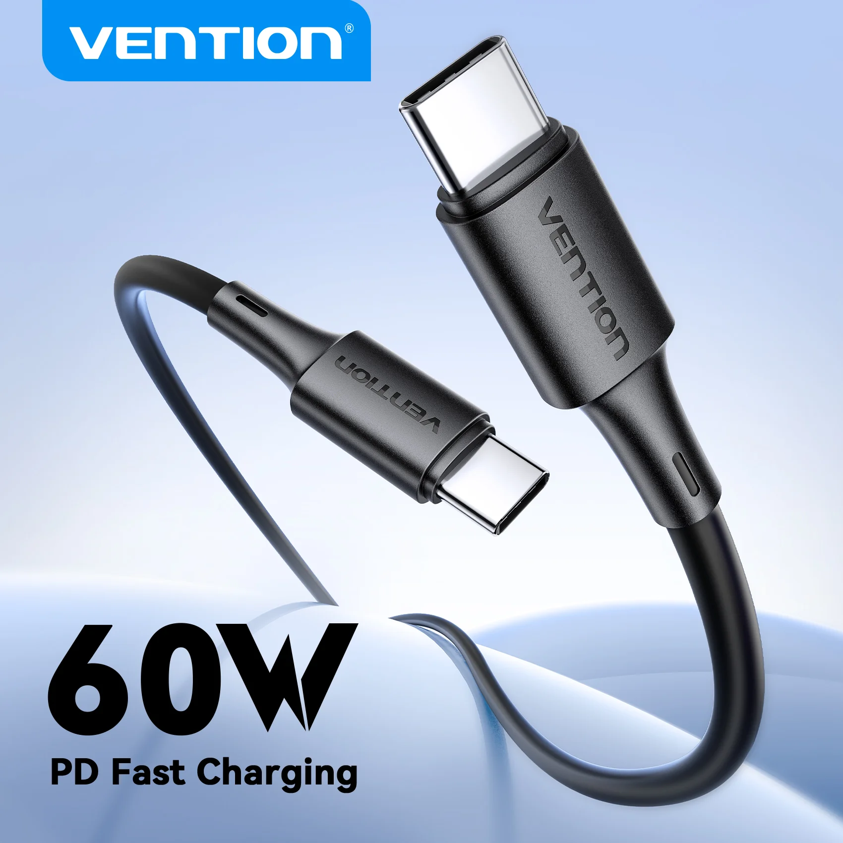 Cabo USB para Tipo C Vention 60W 3A, Cabo de Carregamento Rápido USB-C para iPhone 17 16 15 Pro Max Samsung S25 S24, Fio Tipo-C para Carregamento de Celular