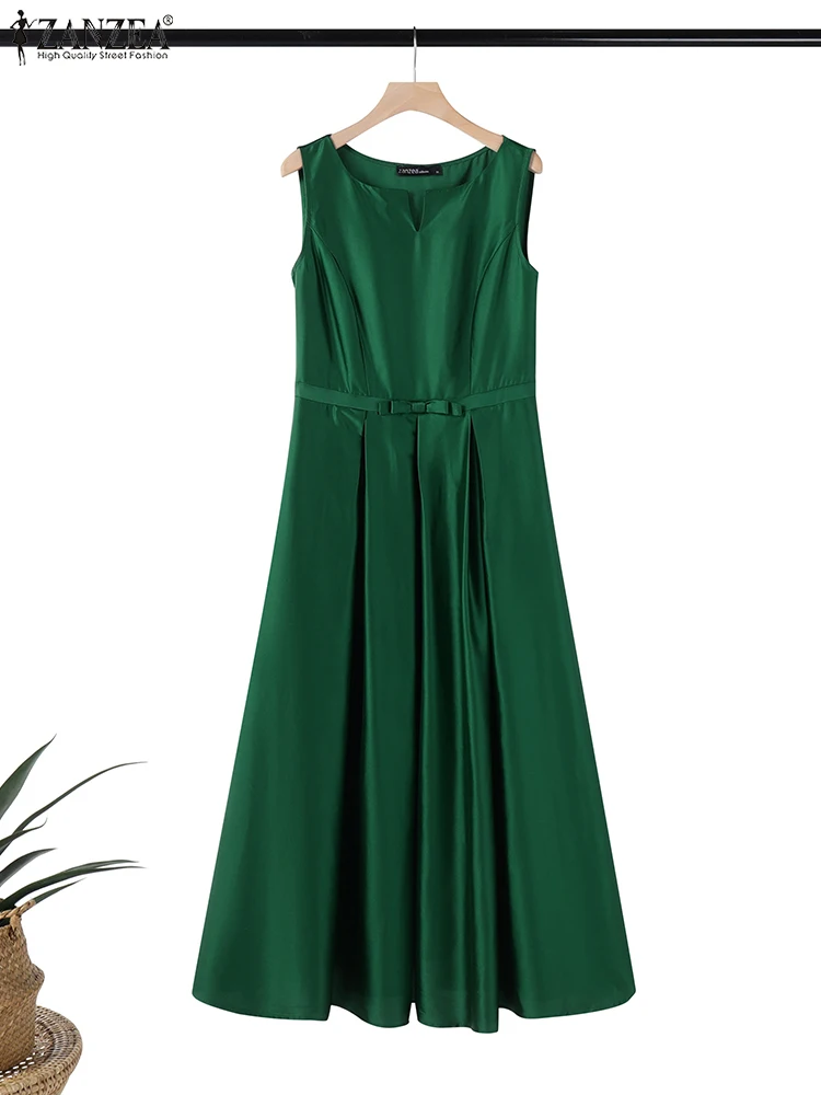 2025 ZANZEA letnia sukienka solidna Maxi długa Vestidos kobiety elegancka bez rękawów praca w biurze Sundress stylowe sukienki imprezowe szata Femme