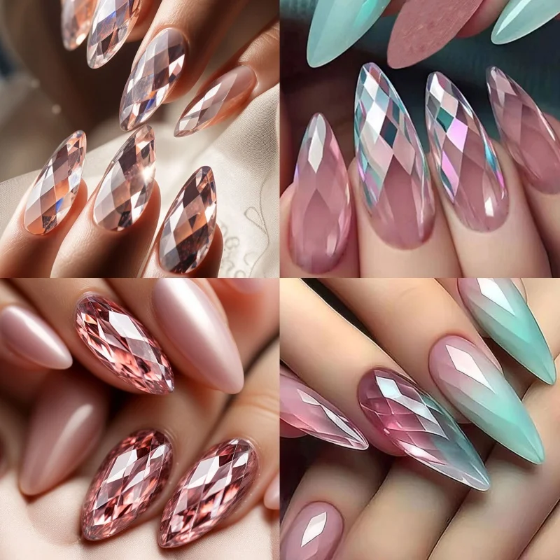 120/140Pcs 3D Diamond Almond Ballet Coffin Fałszywe paznokcie Clear Press On Nails do żelu akrylowego wielokrotnego użytku Fałszywe porady DIY