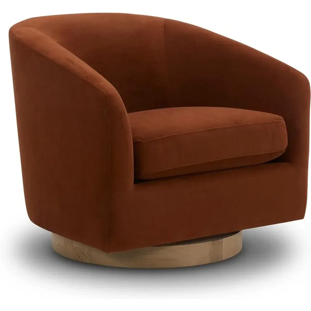 CHITA Swivel Velvet Accent Chair Armchair, Round Barrel Chair in Fabric for Living Room Bedroom,  Burnt Orange