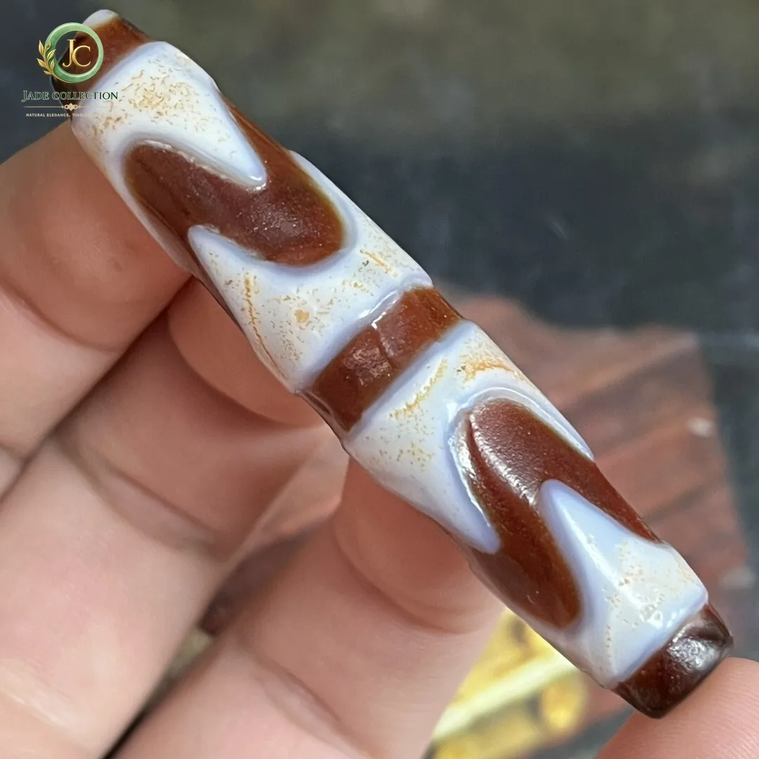Tibetan Old Agate Dzi Carved Tiger Teeth Bead Amulet Pendant 57mm Z1123