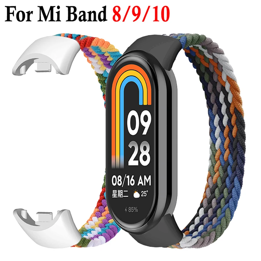 

Нейлоновый плетеный ремешок Solo Loop для Xiaomi Mi Band 8 9 10, сменные эластичные ремешки для часов, браслет Correa для Mi Band 8 9 10 NFC