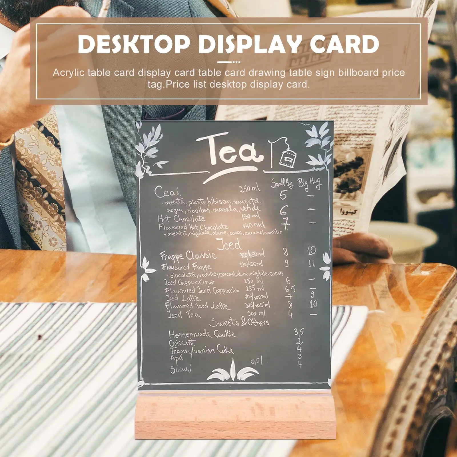 Holz Acryl Display Board Notizklemme Menü Rack Desktop Foto Halter Steady Sign Tabletop Ganizer