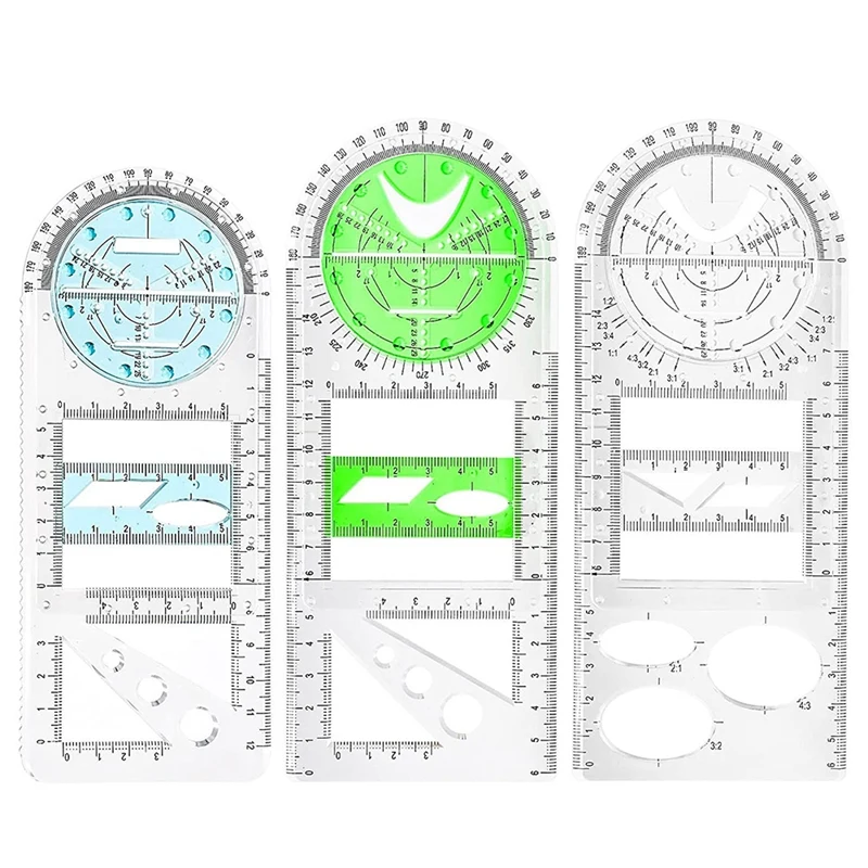 

3PCS Multifunctional Geometric Ruler Geometric Drawing Ruler Mathematics Drawing Ruler Template Measuring Draft Rulers