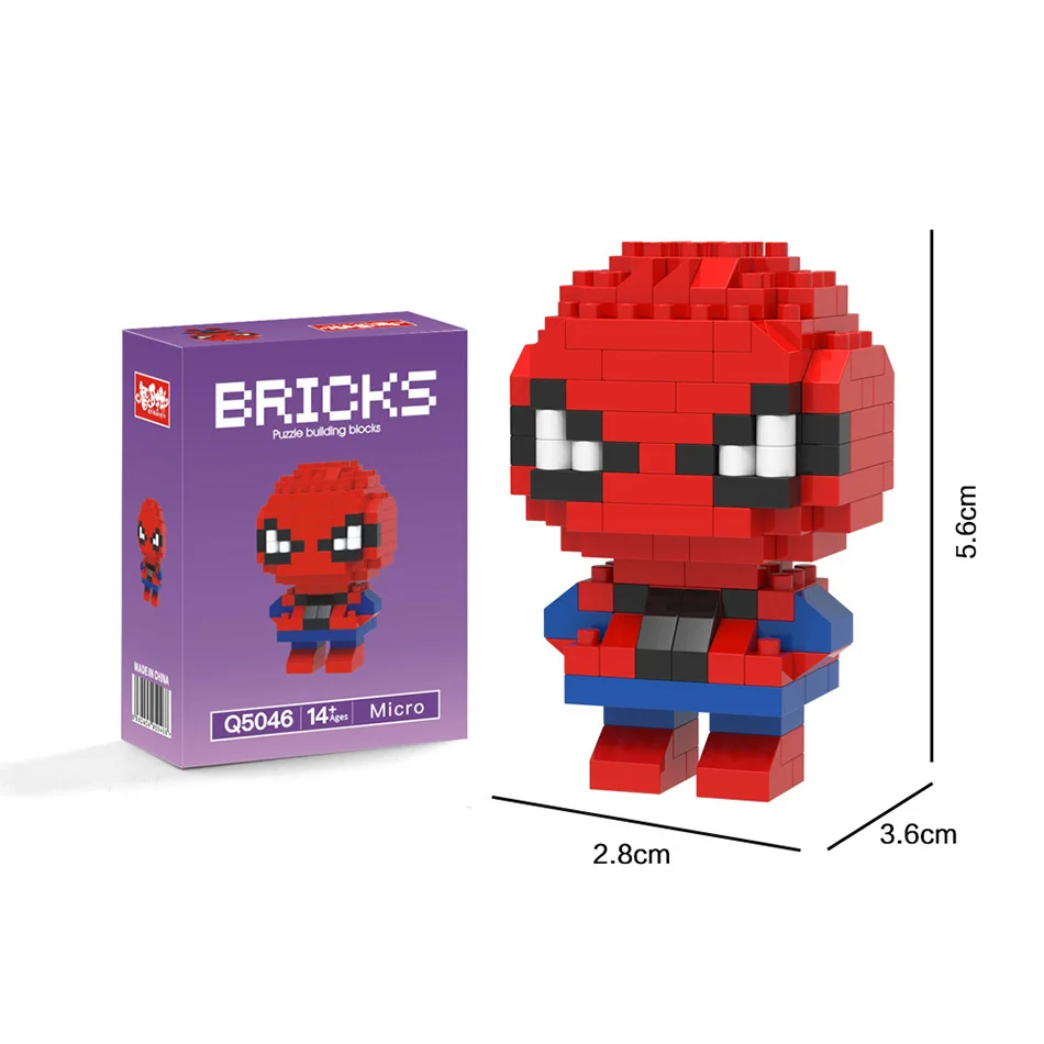 Q Version Spider-Man Batman Captain America Mini Building Blocks Figurines, Desktop Car Decor Stress Relief Toys view 3