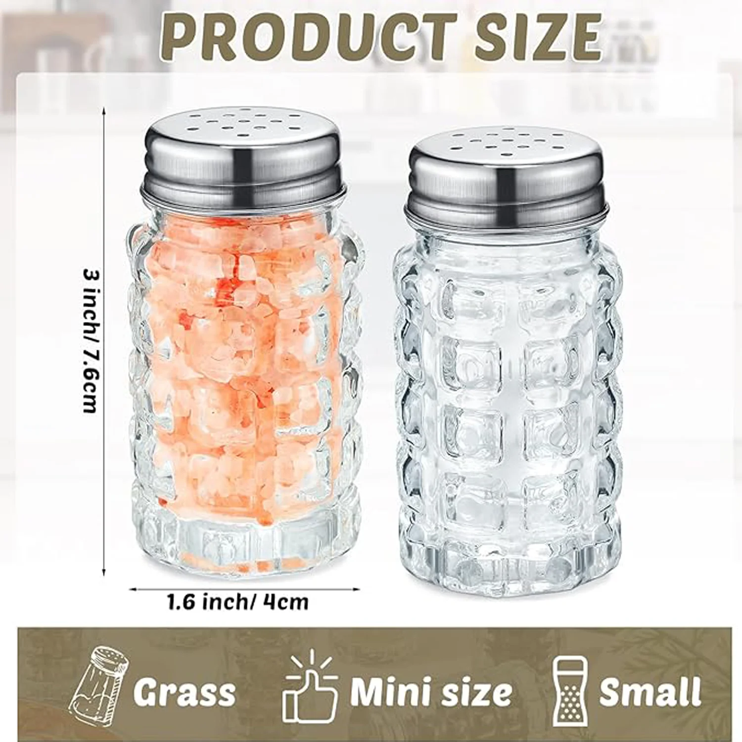 Retro Style Salt and Pepper Shakers Bulk  with Stainless Steel Lids for Kitchen Counter Table Restaurant Hold Various Condiments