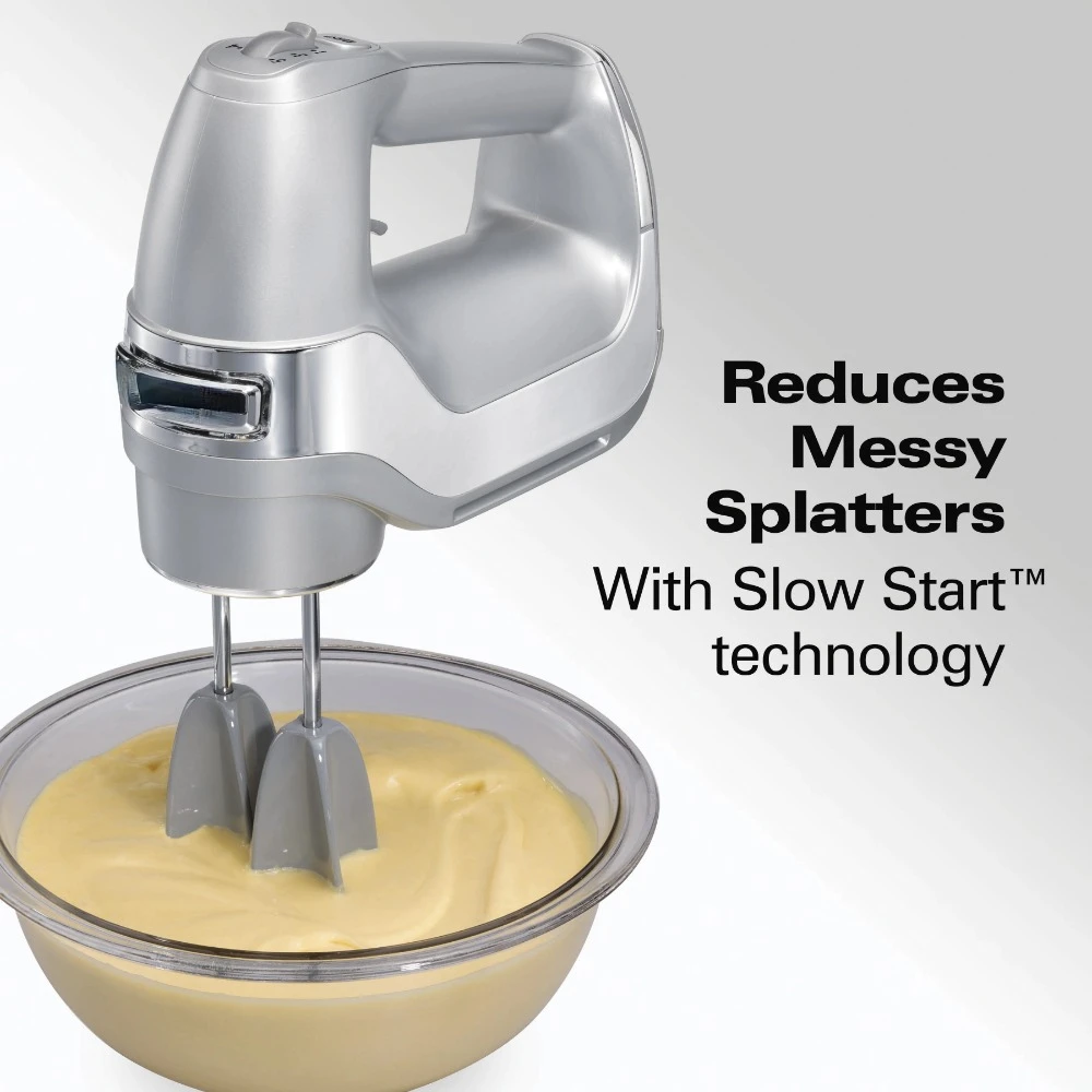 Professional 5-Speed Electric Hand Mixer, High Performance DC Motor, QuickBurst, Slow Start Speed, Easy Clean Beaters , Silver